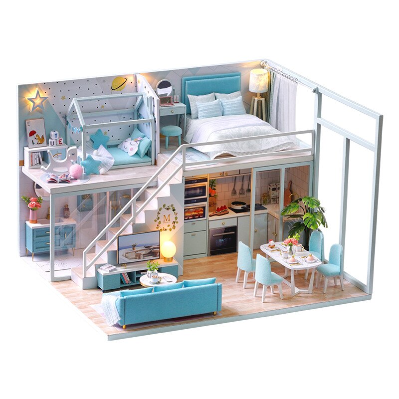 Cutebee DIY domek dla lalek zestaw chiński styl drewniany dom miniaturowe mebelki do domku dla lalek z zabawki z lampkami LED dla dzieci prezent na boże narodzenie: L28A