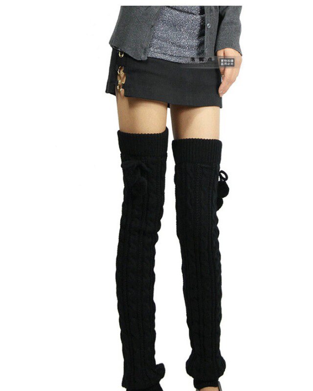 Sparil Vrouwen Winter Lange Legging Warmers Gebreide Stropdas Bal Boot Kniehoge legging Gehaakte Beenwarmers Vrouwelijke: Black