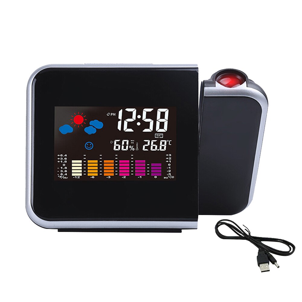 Tafel Klok Projectie Wekker Met Weerstation Thermometer Datum Display Digitale Klok Usb Charger Snooze Led Projectie: Black