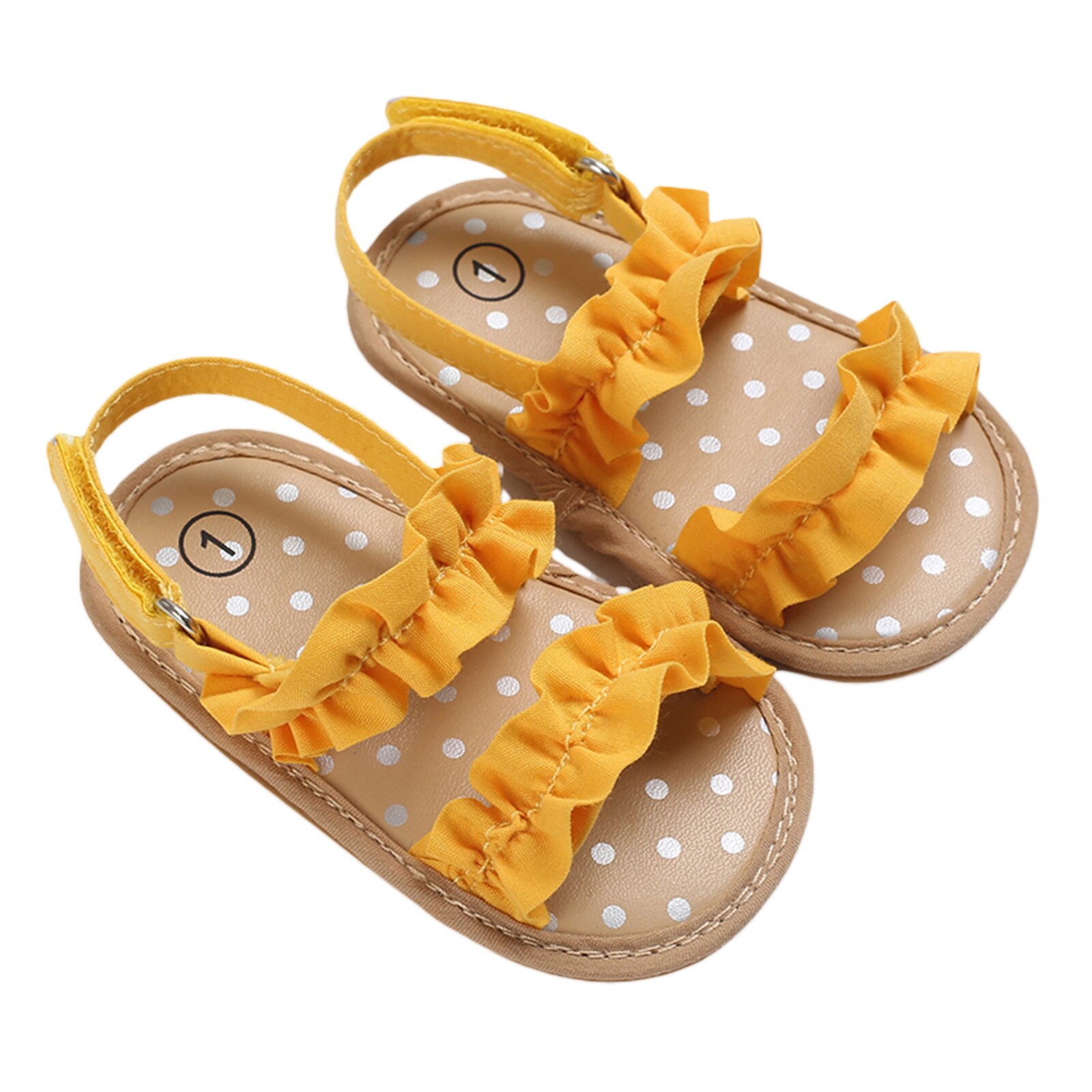 Baby Baby Meisje Schoenen Peuter Flats Sandalen Zachte Rubberen Zool Anti-Slip Zomer Solid Ruffle Crib Eerste Wandelaar Schoenen: YELLOW / 13-18 months