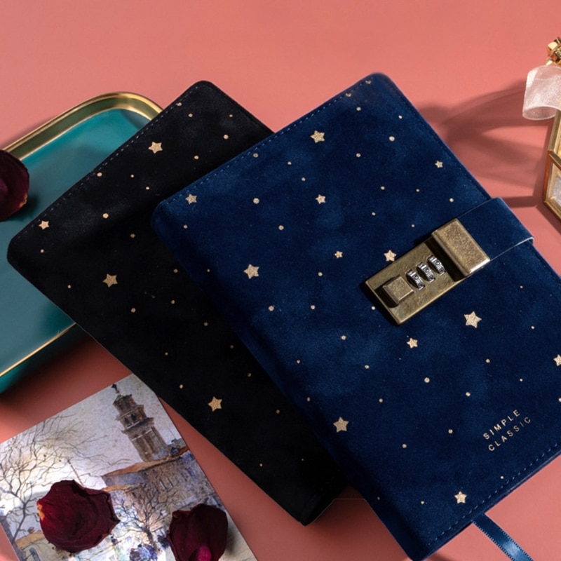 B6 Suede Travel Notebook with Combination Lock Password Star Agenda Diary Journal Notepad Business Stationery