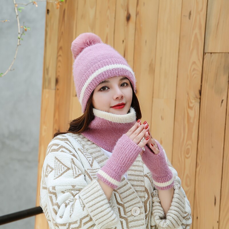 Ensemble de 3 pièces écharpe, chapeau, gants, ensemble chaud d'hiver, bonnet, écharpes, accessoires d'hiver pour femmes