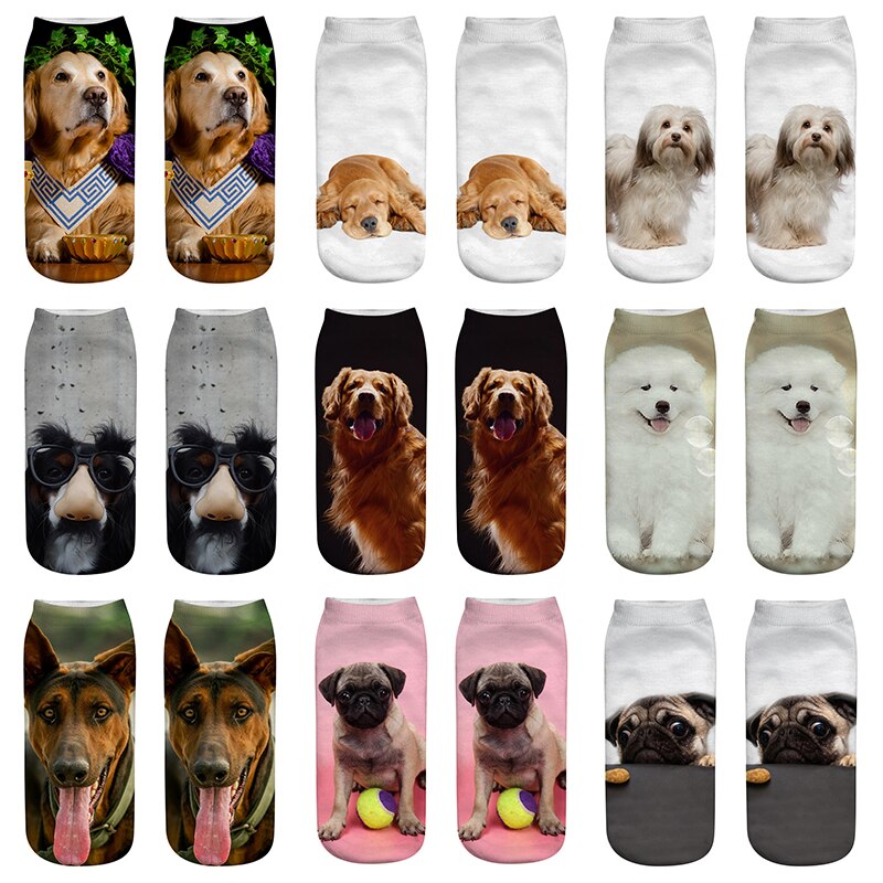 Socks Women 9 Pairs Set Retro Elephant Print Socks Female And Interesting Animal 3D Printed Breathable Cotton Socks: AS12-4