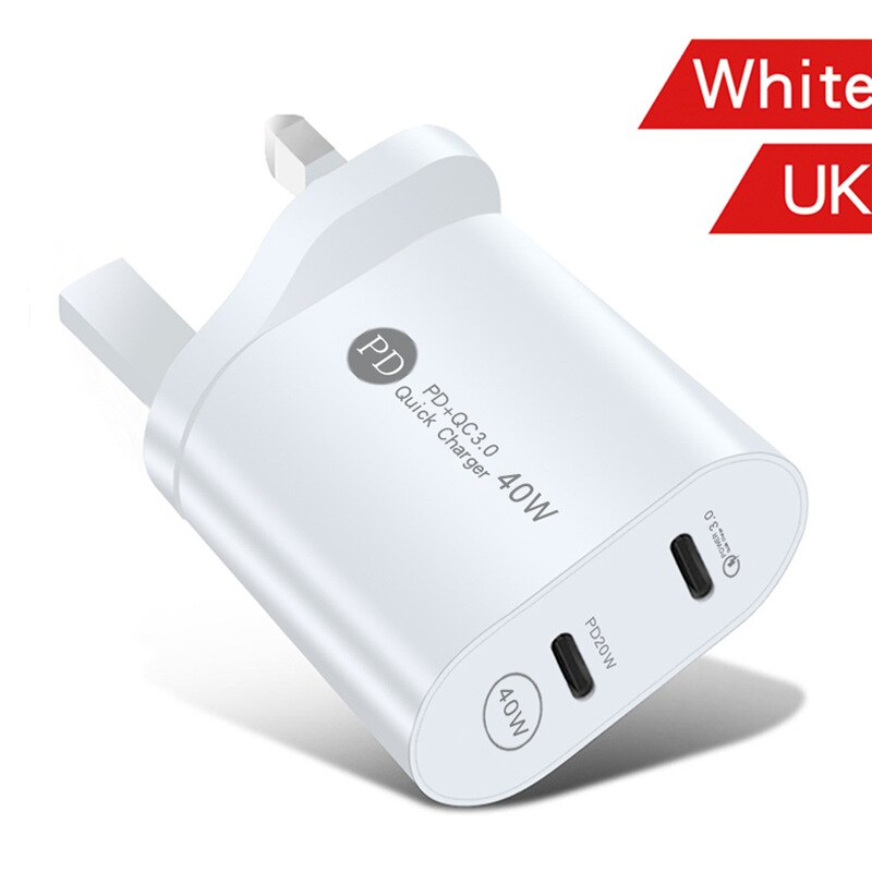 ANSEIP PD 40W QC3.0 Usb charger Type c Fast charging Wall Fast charge adapter Travel charger for iPhone 13 Xiaomi Huawei Samsung: White UK Plug