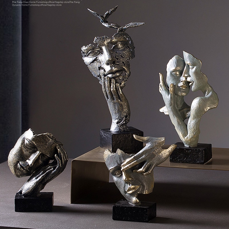 Estatuas modernas, creativas, abstractas, salas de estar de arte, muebles antiguos para el hogar y decoraciones en el norte de Europa