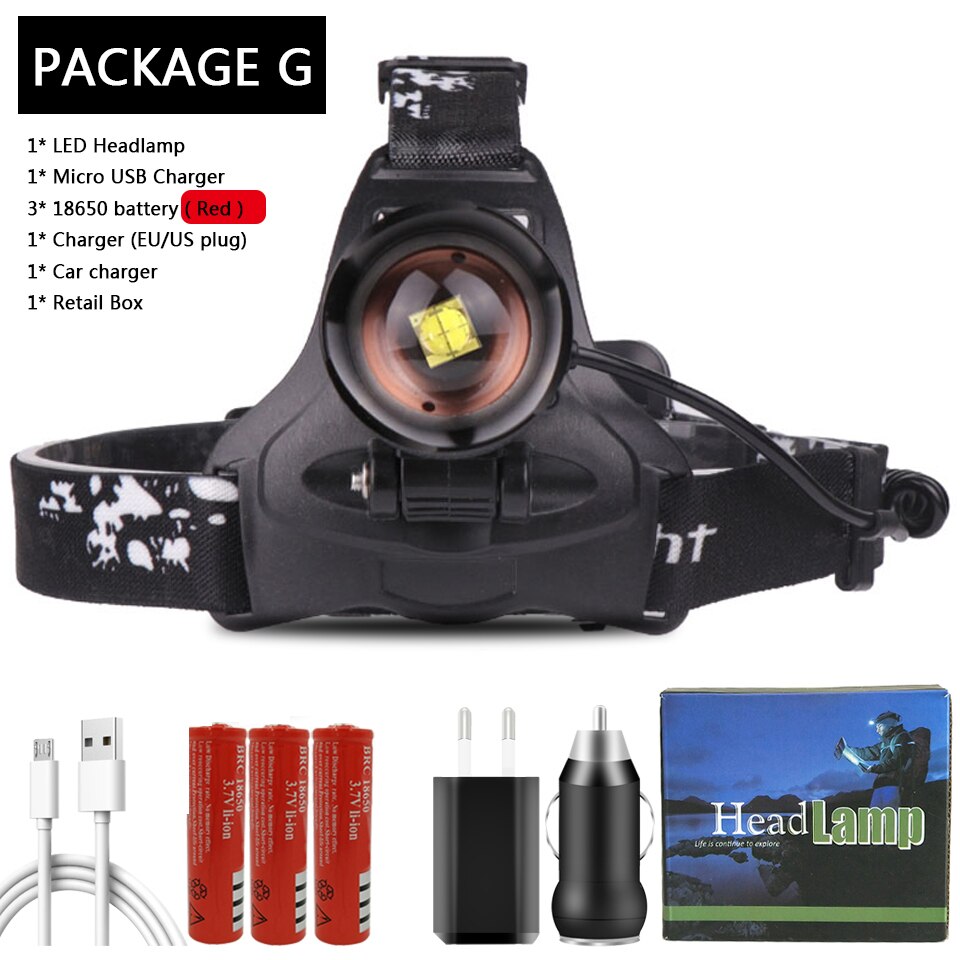Super XHP180 Most Powerful Led Headlamp XHP160 High Power Led Headlight 18650 Rechargeable Head flashlight Usb Fishing Head Lamp: Package G / XHP160