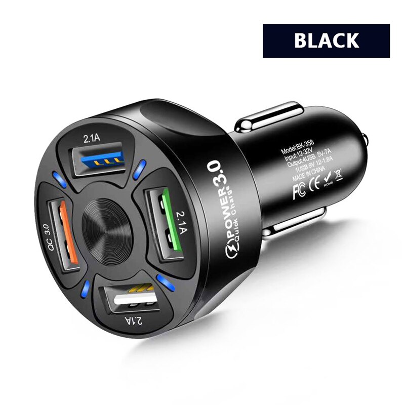 LISM USB Car Charger 4 Ports 48W Quick 7A Mini Fast Charging For iPhone 11 Xiaomi Huawei Mobile Phone Charger Adapter in Car: Black
