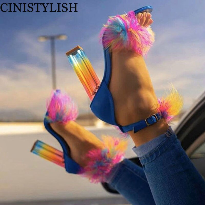 Escarpin d'été à talons hauts pour femmes, sandales en fausse fourrure à bout ouvert, chaussures de mariage pour la mariée, collection