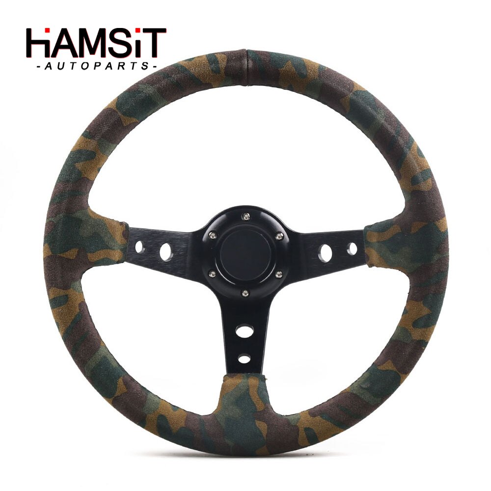 Hamsit Car modified 14 inch 350mm racing camouflage suede steering wheel racing off-road game competitive general steering wheel