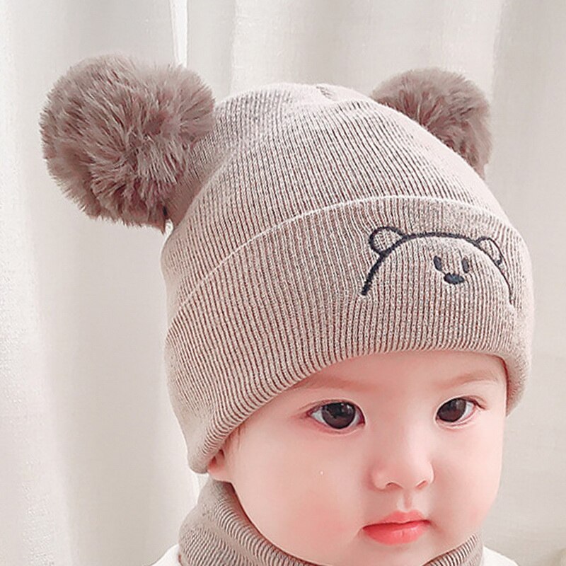Baby winter warme mutsen 2 stuks peutermuts + twitter pompon kindermuts muts enfant gebreide schattige muts voor meisjes jongens 0-24 maanden: Kaki hoed