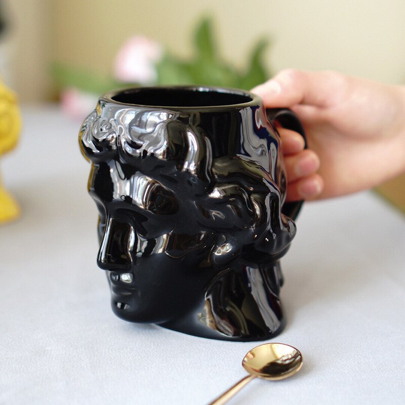 580ML Ceramic Mug David Ancient Greek Apollo Art Sculpture Mug Office Coffee Milk Cup Retro Desktop Decoration: black