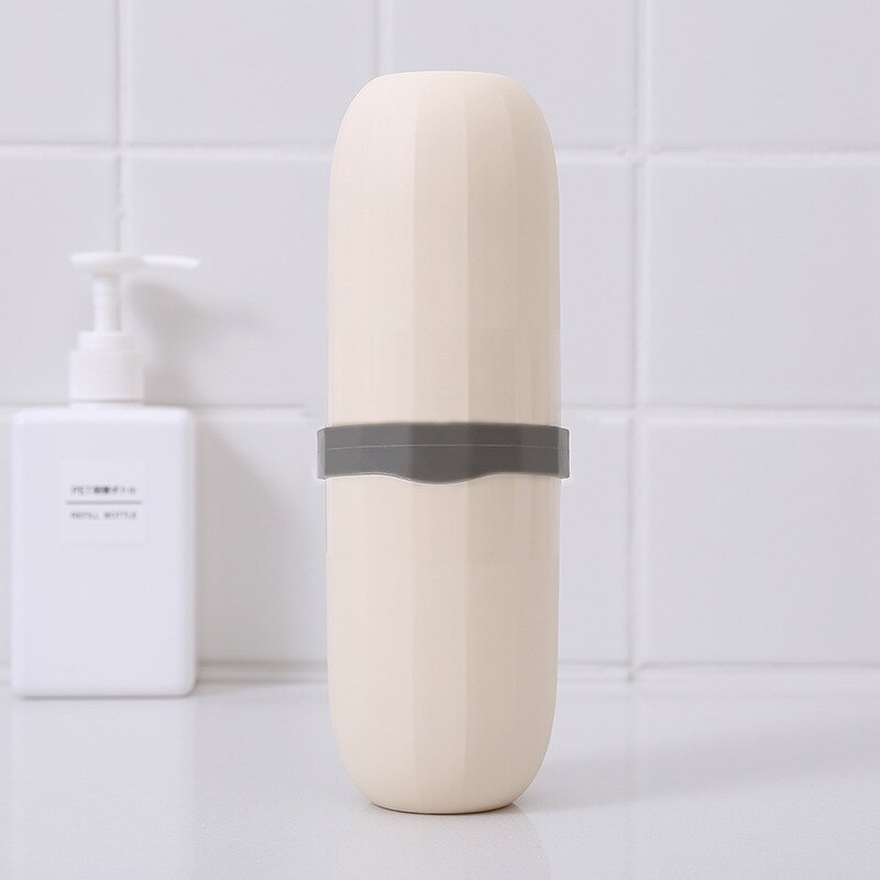Enkel tvättkopp bärbar tandborstfodral set utomhus resetillbehör förvaringsbox: Beige