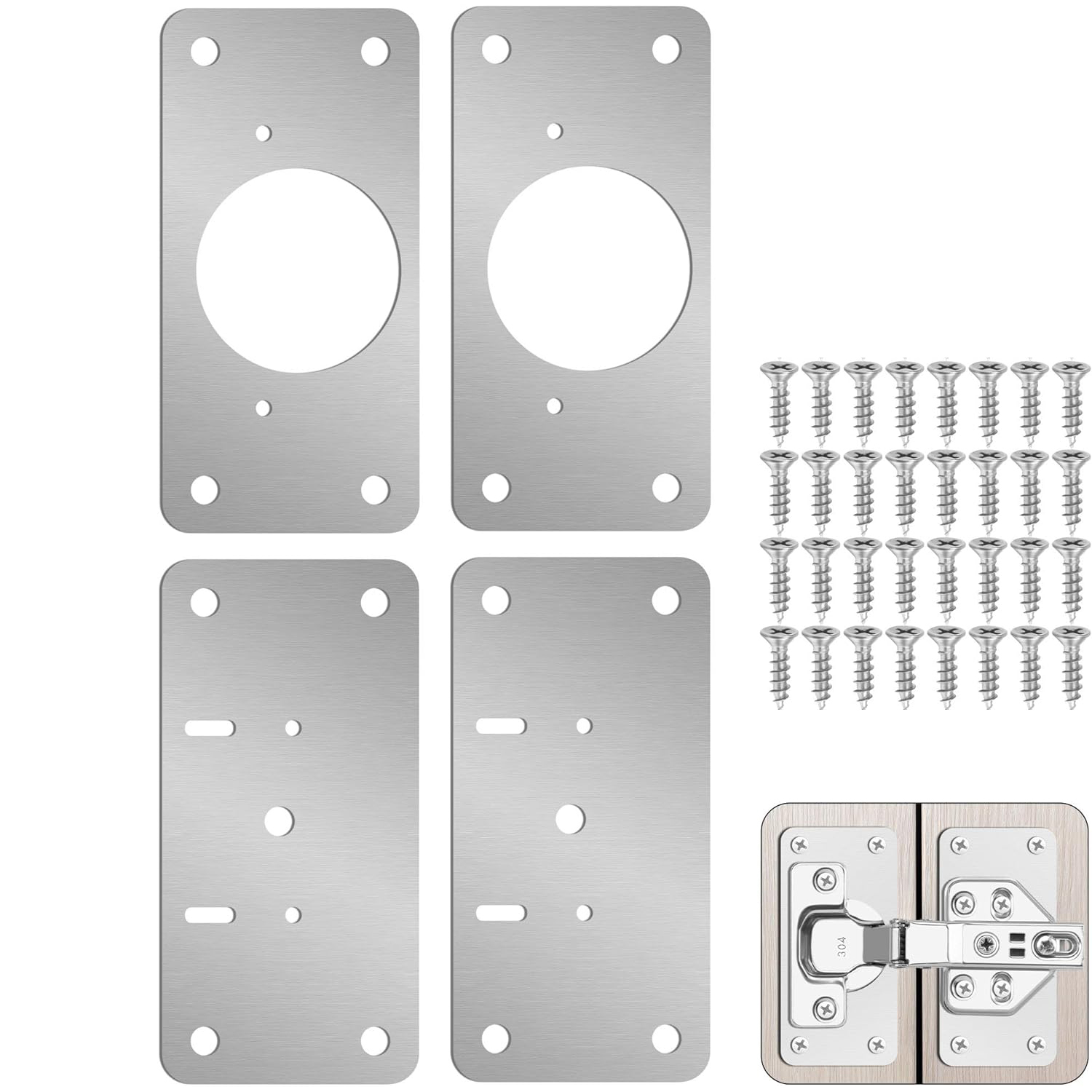 2/4/8/12 stks Scharnier Reparatieset-Kastdeur Scharnier Reparatie Plaat Keukenkast Deur Locker Scharnier Bevestigingsplaat Kastdeur Scharnier Reparatie Beugel: Zilver