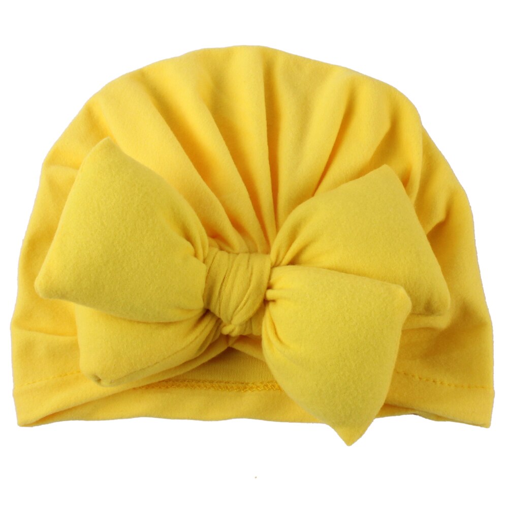 Babytillbehör söta nyfödda flickor barn turban mjuk siden rosett mössa linda huvudbonad pannband: Gul