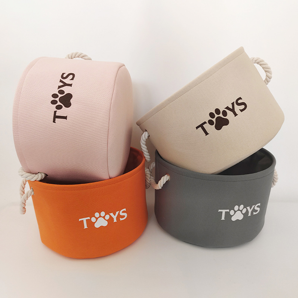 Round Dog Pet Toy Basket Cat Clothes Storage Box Foldable Storage Basket with Handle Pet Supplies