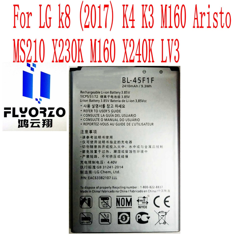 Neue 2410mAh BL-45F1F Batterie Für LG k8 ) K9 K4 K3 M160 Aristo Frau210 X230K M160 X240K LV3 praktisch