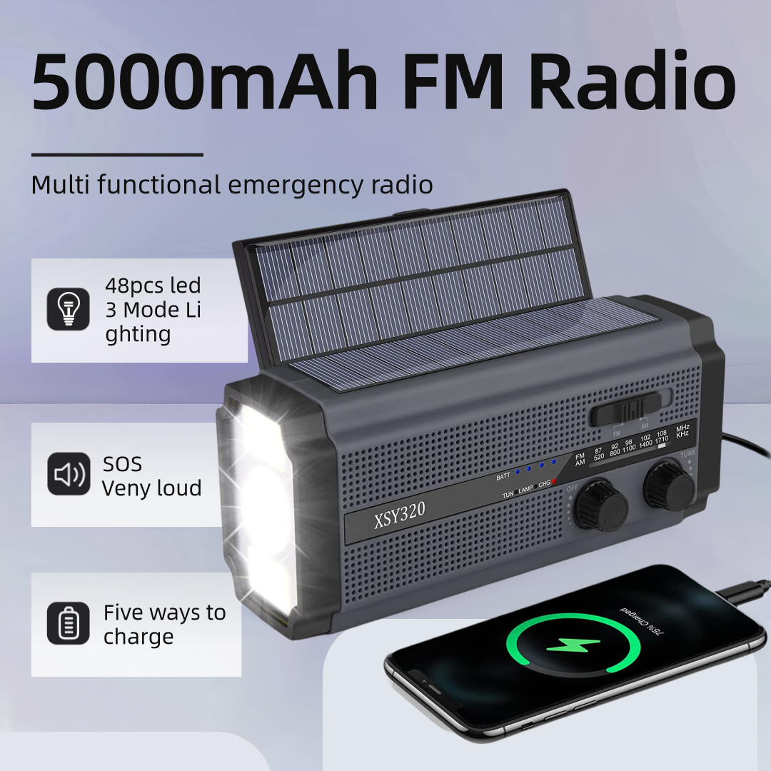 Woopker 5000 mah fm-radio xsy -320 bærbar nødradio håndsveiv solcelleradio am/noaa bærbar led sos-alarm powerbank