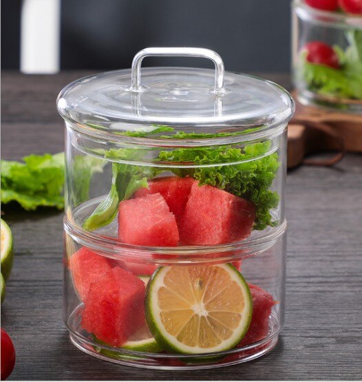 1200 ml 3-layer glass can kitchen food bulk container set for spice dry fruit storage tank salad bowl box