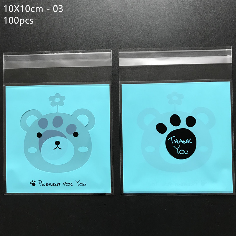 100pcs/lot 10*10cm Plastic Bags Animal Cookie&amp;Candy Bag Self-Adhesive For Wedding Birthday Party Bag Biscuit Packaging Bag: 10x10cm 03