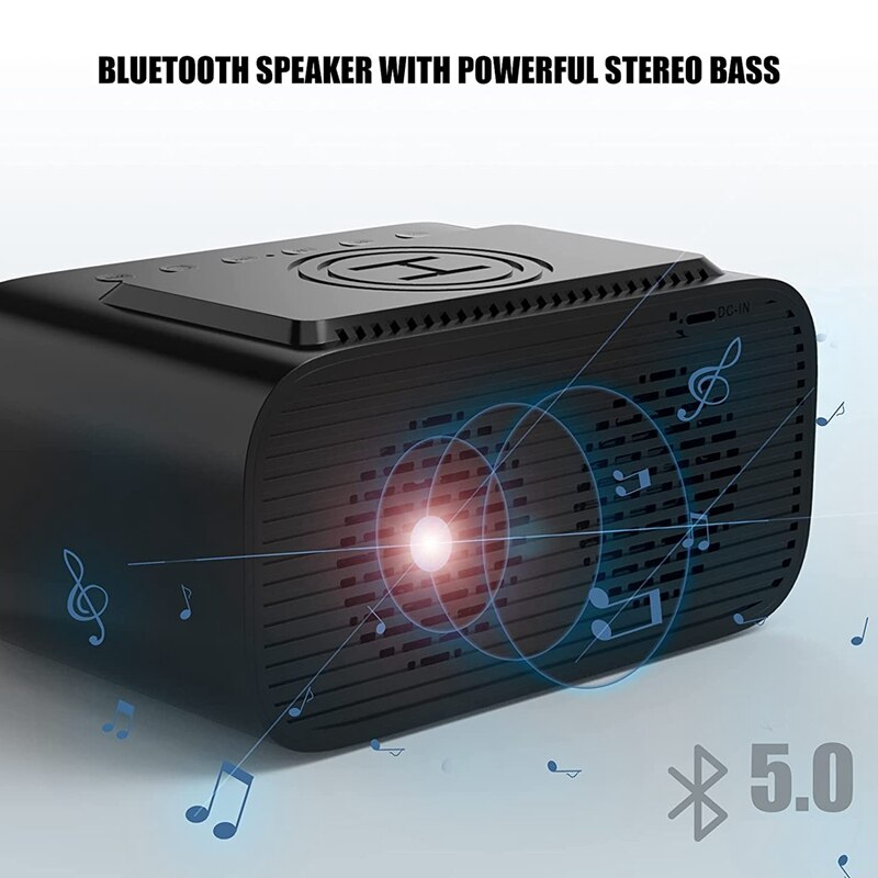 Digitaler wecker, kabelloses ladegerät und usb-ladestation für den nachttisch, bluetooth-lautsprecher, großes led-display