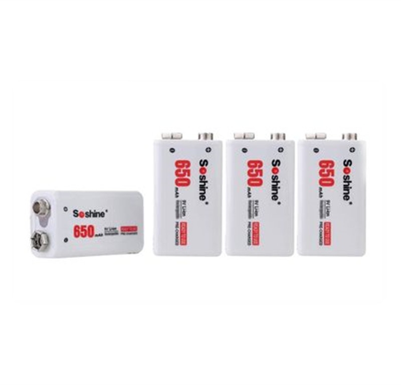 Soshine 1/2/4pcs 650mAh 9V 6F22 Li-ion Lithium Rechargeable Battery for Electronic Smoke Guitar