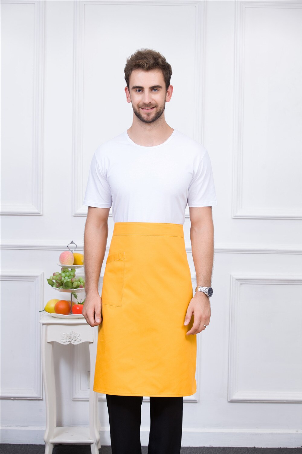 7 kleuren Mannen Vrouwen Pure Kleur Verstelbare Chef Werk Uniformen Accessoires Keuken Koken Food Service Effen Schort met Een Pocket: Oranje
