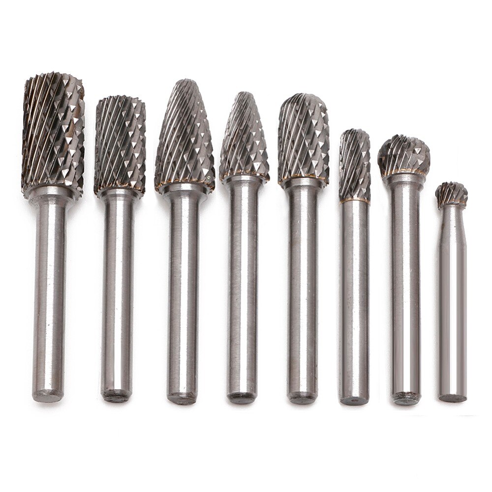 Ny 8 st/set 6mm-12mm volframkarbid borrkrona cnc gravyr 1/4 " roterande skärfilar sliphuvud borr hårdmetall borr