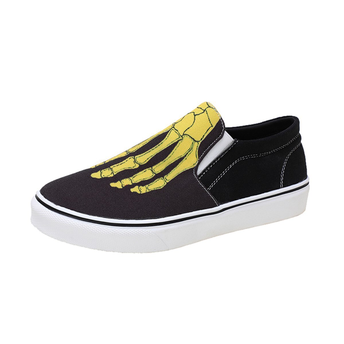 Wen unisexe sans lacet chaussures personnalisée crâne pied squelette peint à la main toile baskets noir chaussures plates bas plate-forme Plimsolls: YELLOW / 43