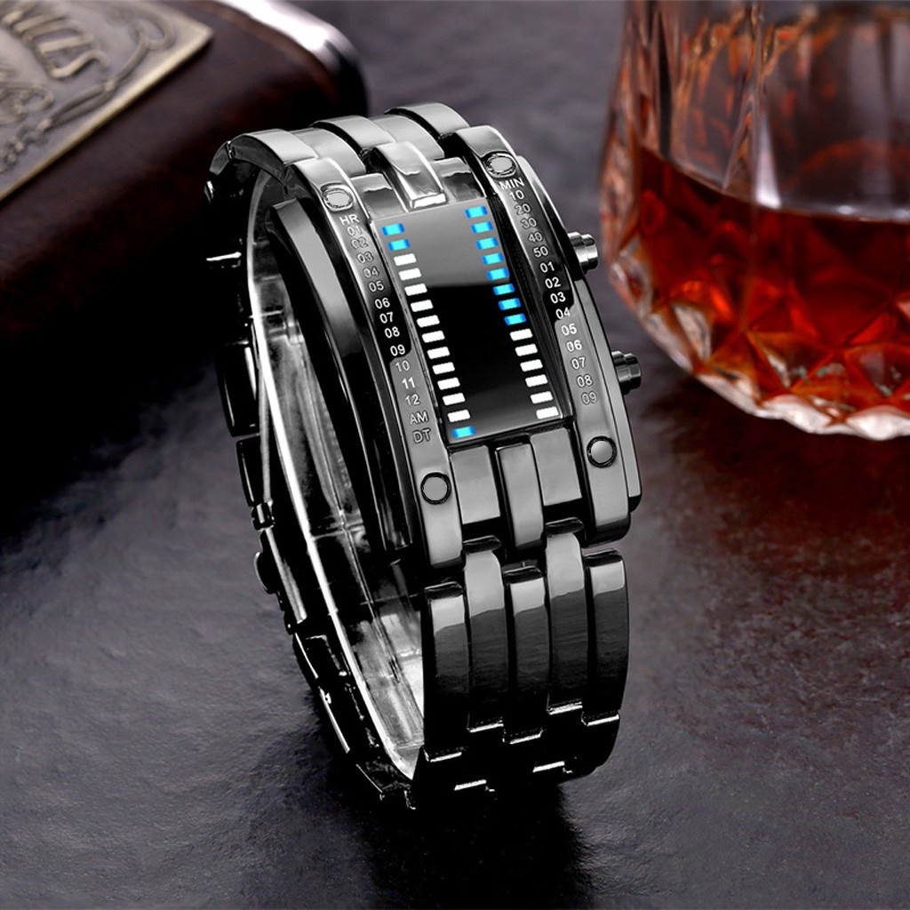 Luxe Heren Luxe Horloge Liefhebbers Mannen Vrouwen Rvs Blue Binary Digitale Led Armband Sport Horloges Casual Horloges