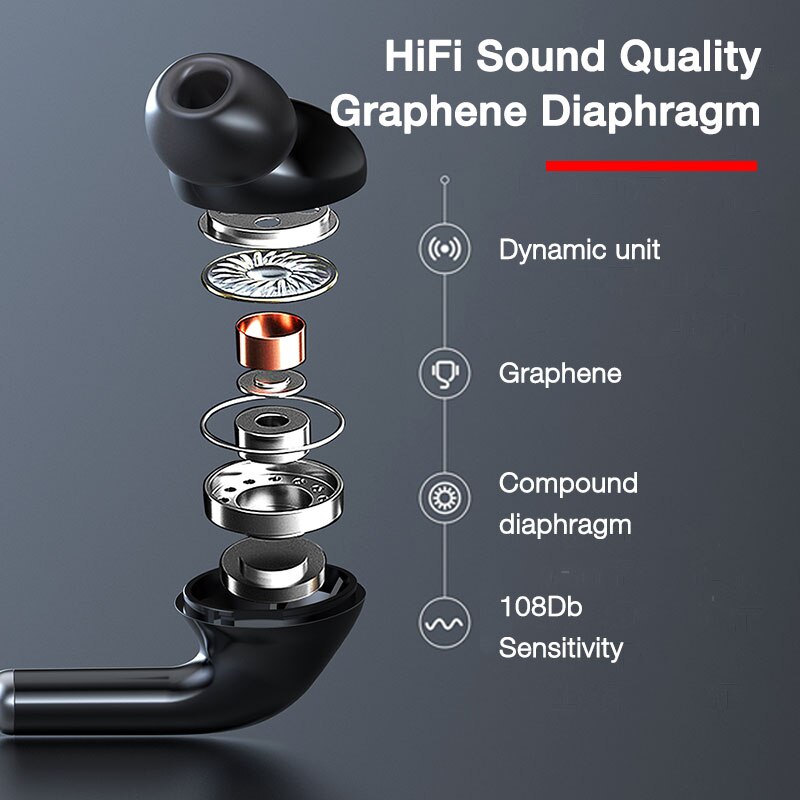 EARDECO-auriculares inalámbricos con Bluetooth y banda para el cuello, graves con audífonos estéreo de cancelación de ruido, batería de larga duración, TF, 600mAh