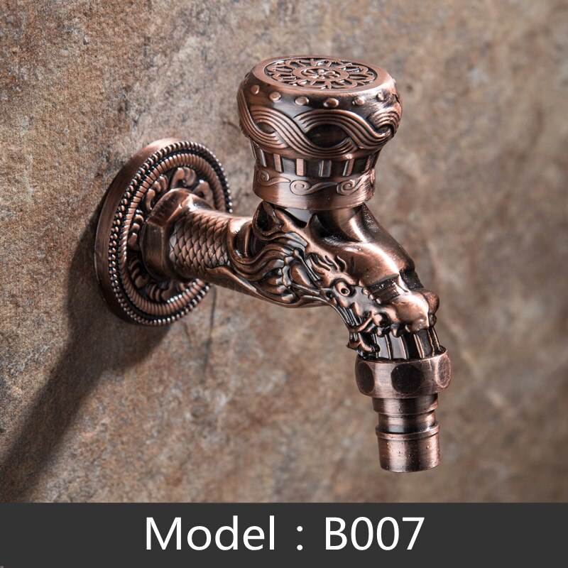 Carved Wall Mount Garden Faucet Lengthen Brass Decorative Outdoor Bibcock Tap Watering Fitting Faucet Adapter: B007-Zinc alloy