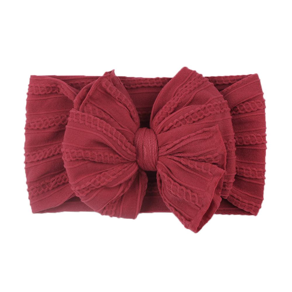 Cute Big Bowknote Baby Girl Headband Solid Color Soft Elastic Hairband For Kids Turban Headwear Children Hair Accessories: wine red