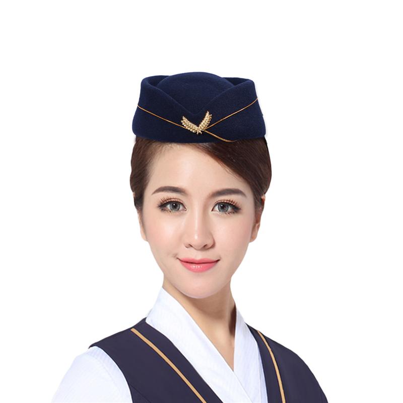 Women Air Stewardess Hat Woolen Flight Attendant Hat Stewardess Cap for Costume Cosplay Musical Performance - Size M(Red)