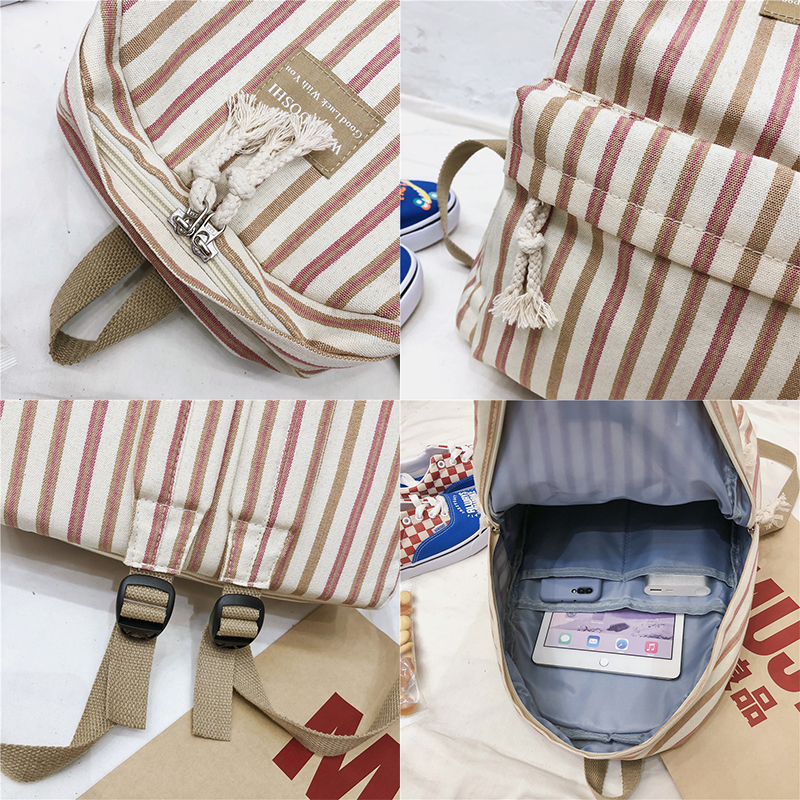 Femme toile Plaid sac à dos étudiant femmes sac d'école fille rayé mignon sacs à dos kawaii streak dames harajuku sac livre adolescent