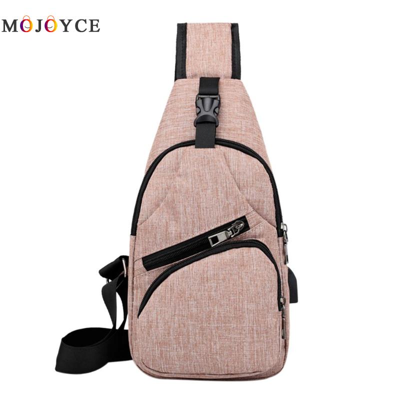 Sac de voyage en toile multifonction pour homme, sacoche de poitrine, chargeur USB, à bandoulière, sac à main pour téléphone: Light Pink