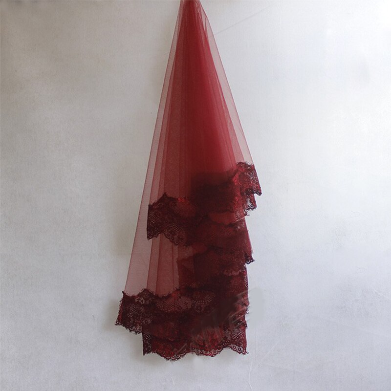 Dentelle Appliques voile De mariage ivoire noir rouge bordeaux 1.5/2/3 mètres voiles De mariée une couche voile accessoires De mariage Velos De Nov: Dark Burgundy 1.5M