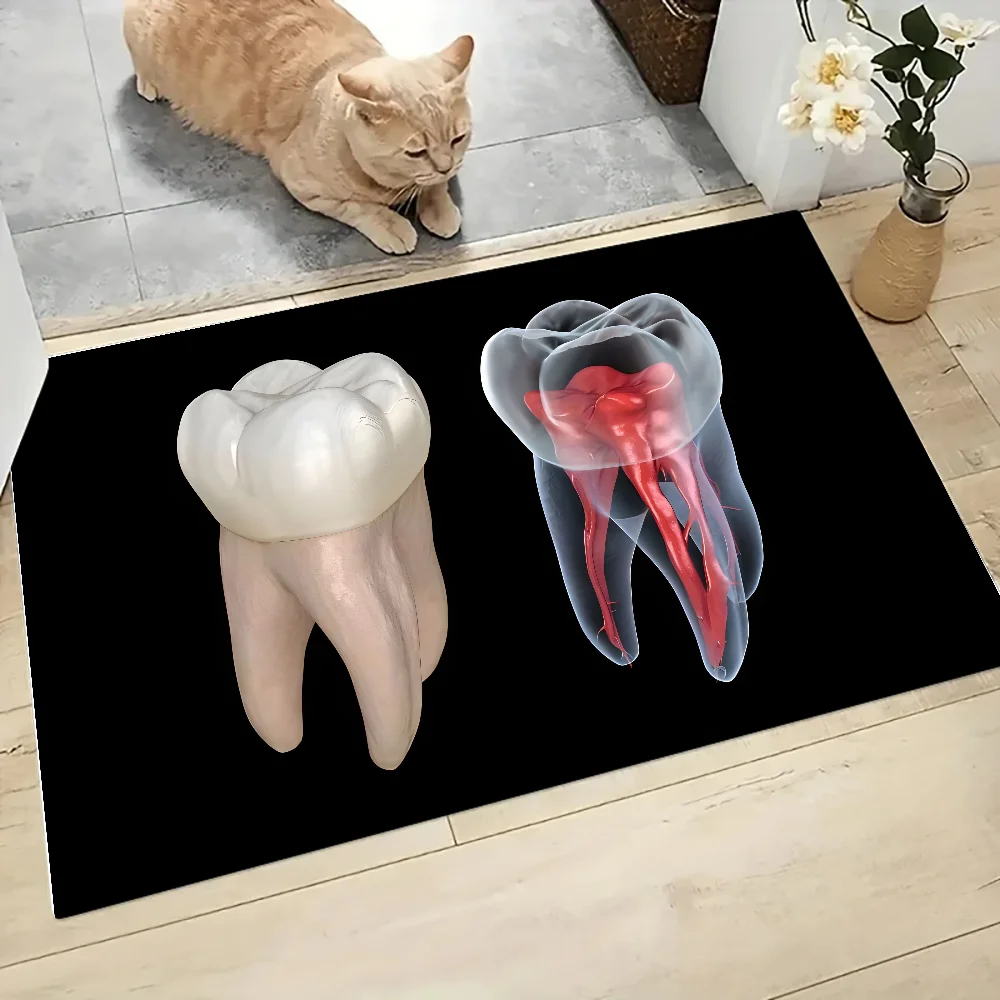 sterben Zahnarzt-Zahn-Bodenmatte, grafisch bedruckte Flanell-Fußmatten für Badezimmer, Küche, Eingang, Teppich, Heimdekoration
