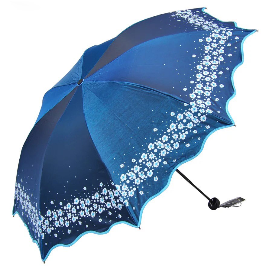 Flower Umbrella Parasol Female Folding Chinese Light Anti-UV Girl Sun Umbrella Rain Women: Blue