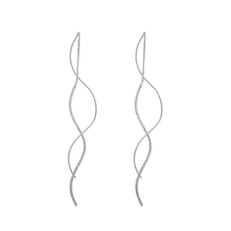 VOQ Silver Color Exquisite Wavy Simple Earrings Temperament Tassel Long Earrings Female Jewelry