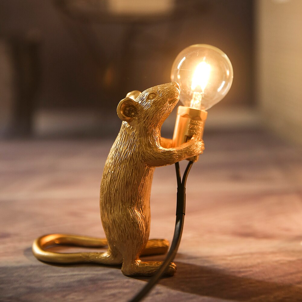 Seletti moderne harpiks mus bordlampe led  e12 mus bordlamper skrivebord nordisk barnerom dekor led nattlys eu/au/us/uk plug: Gull stasjon