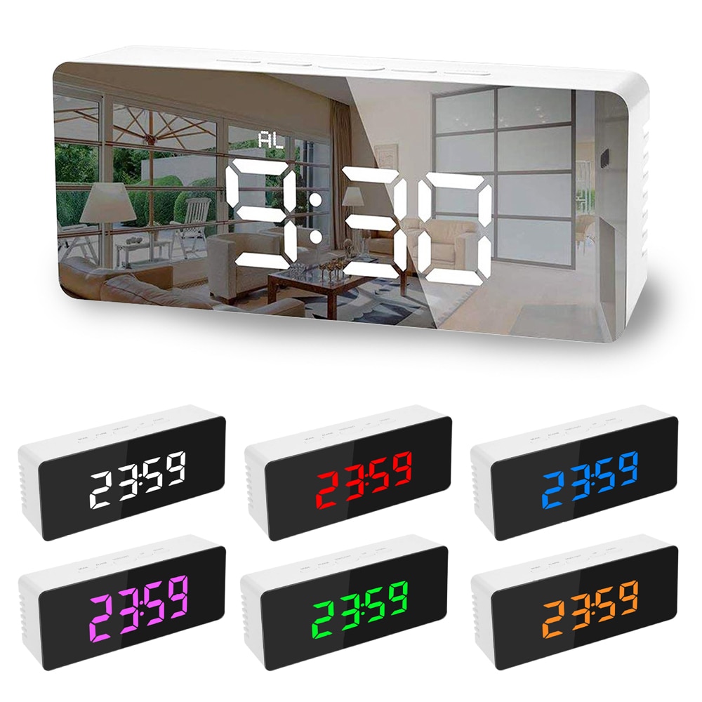 1 Pcs Multifunctionele Digitale Spiegel Bureauklok Temperatuur Kalender Snooze Functie Met Usb Kabel Led Display Wekker