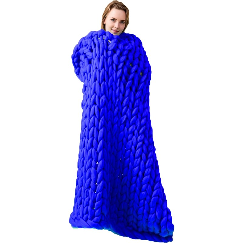6cm Grob Wolle Teppich Hand-gewebte Decken Dacron Gestrickte Decken Wolle Decken für Bett Sofa wickeln Decke Decke: Blau