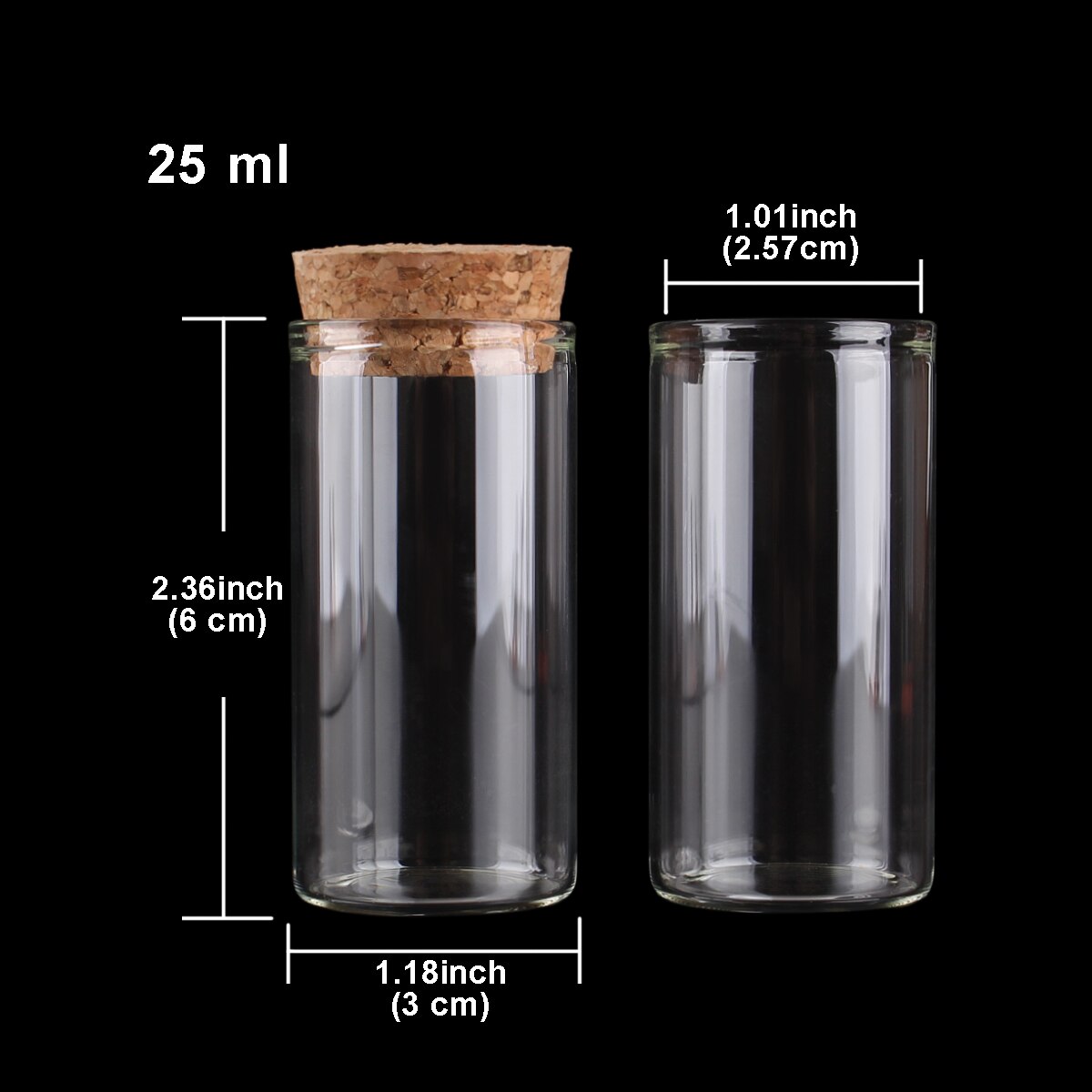 15ml/25ml/30ml/35ml/40ml/45ml/50ml/55ml/60ml/80ml/100ml små provrör i glas med korkpropp flaskor burkar injektionsflaskor 24 st: 25ml(30 x 60mm)