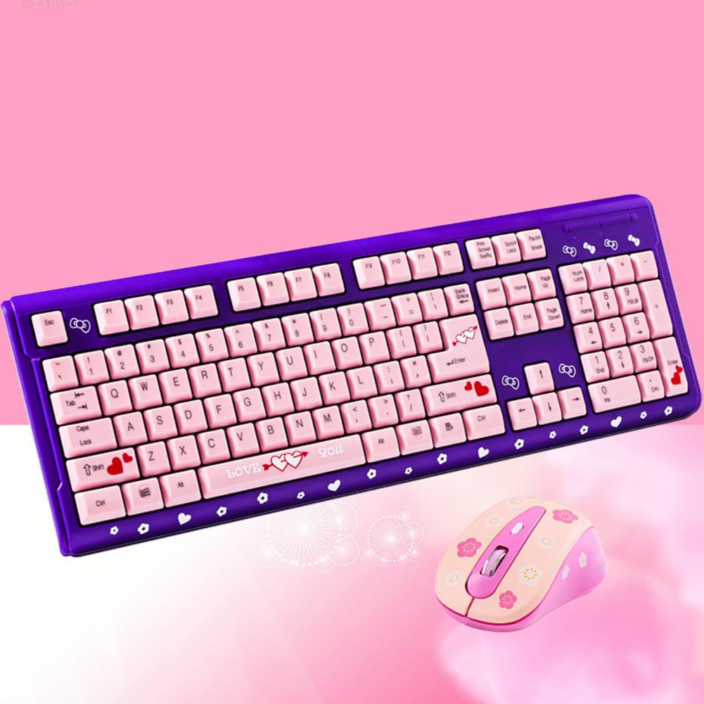 1 Set Wired Keyboard Mouse Combos for Desketop Laptop NotebookCute Cartoon Cat Pattern Pink Girl Keyboard and Mouse Set