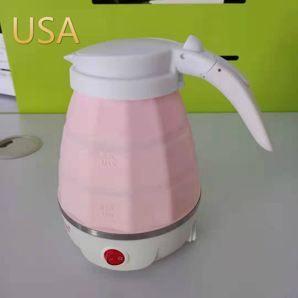 Klapp Tragbare Elektrische Wasser Wasserkocher Handheld Elektrische Wasser Glaskolben Topf Auto Energie-aus Schutz Wasserkocher: Rosa uns Stecker