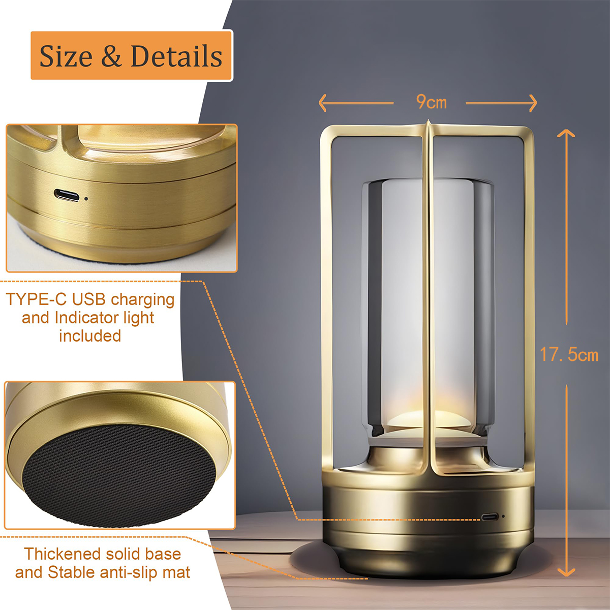Lámpara de mesa táctil LED lámpara de aluminio recargable lámpara de hogar sin cuerda dormitorio comedor de escritorio decoración de lectura creativa