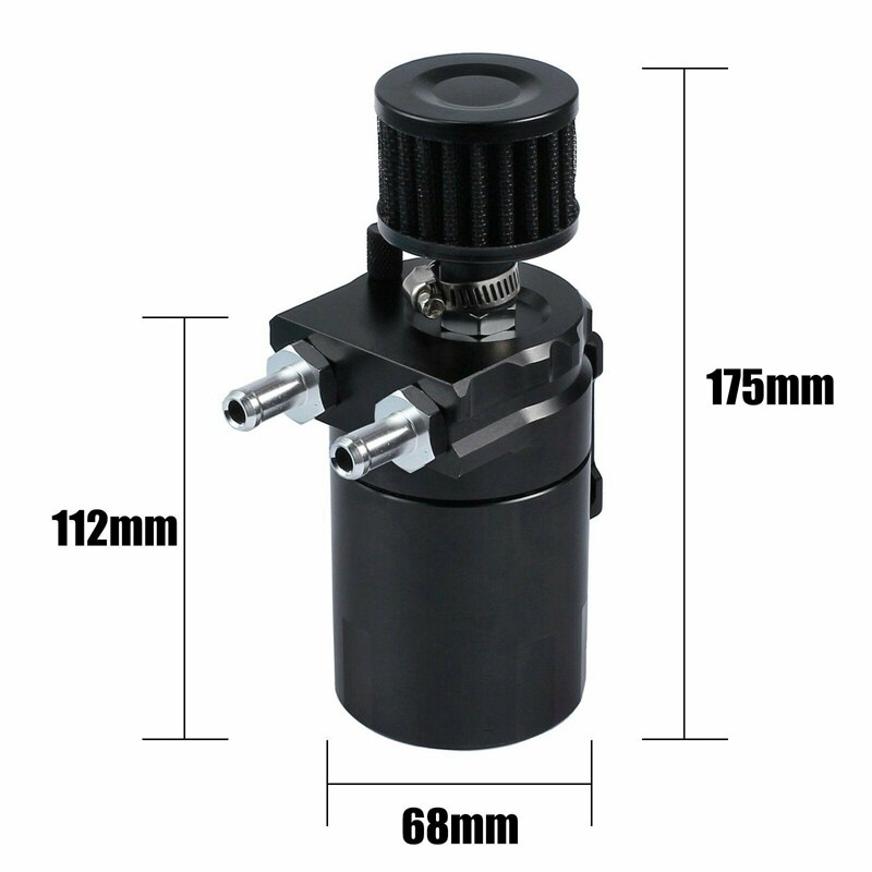 Oil Catch Reservoir Breather Can Tank +Filter Kit Cylinder Aluminum Engine Black