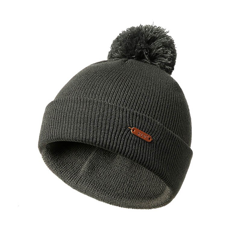 Vinter huer strikkede kvinder hatte pom poms kasketter ensfarvet herre hue varme tykke huer unisex efterår afslappede huer: Mørkegrå