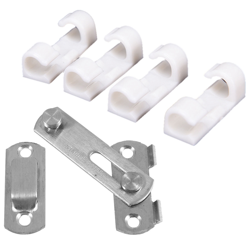1Set Hasp Latch METAL Hasp Latch Lock Sliding Door Lock for Window Cabinet Fitting &amp; 20Pcs Wire Fixing Clamp Clip White