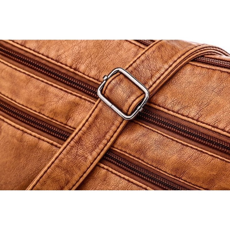 Sac à bandoulière en cuir lavé pour femmes, sac à bandoulière rétro européen et américain polyvalent de grande capacité, en cuir souple PU, 2024